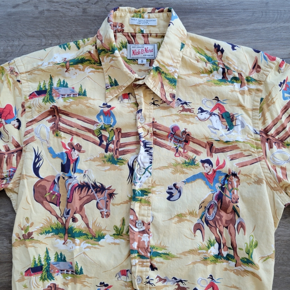 Vintage Nick and Nora 90s Pajama Top Western Cowboy Print Shirt Small USA made - Picture 2 of 6